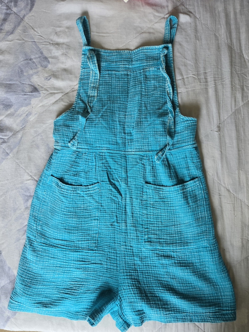 Zenana Outfitters Turquoise Cotton Gauze Short Overalls Romper